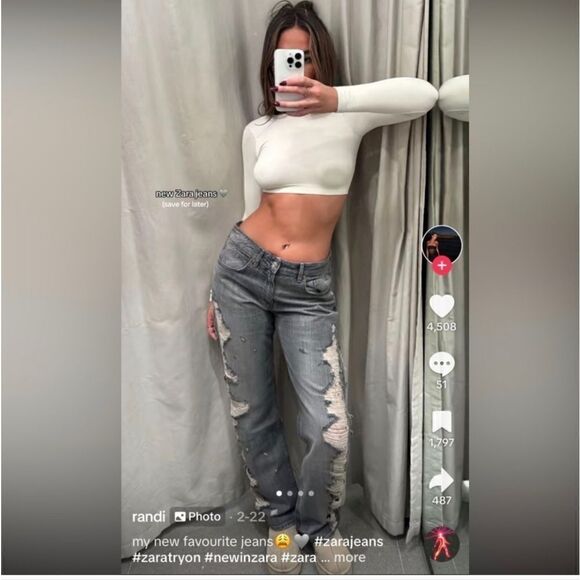 ZARA TRF MID-RISE WIDE LEG RIPPED JEANS - Picture 6 of 6